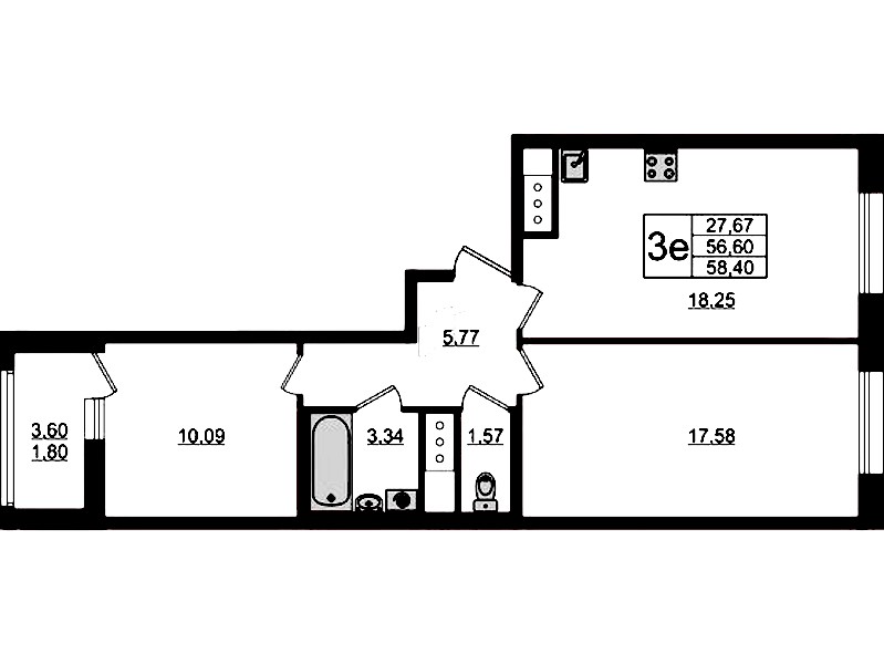 2-комнатная квартира 58.4 м², 7/10 эт., ЖК «UP! Квартал Новый Московский»